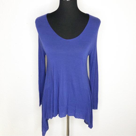 Eileen Fisher blue linen blend scoop neck asymmetrical hem sweater size Medium - Picture 1 of 15